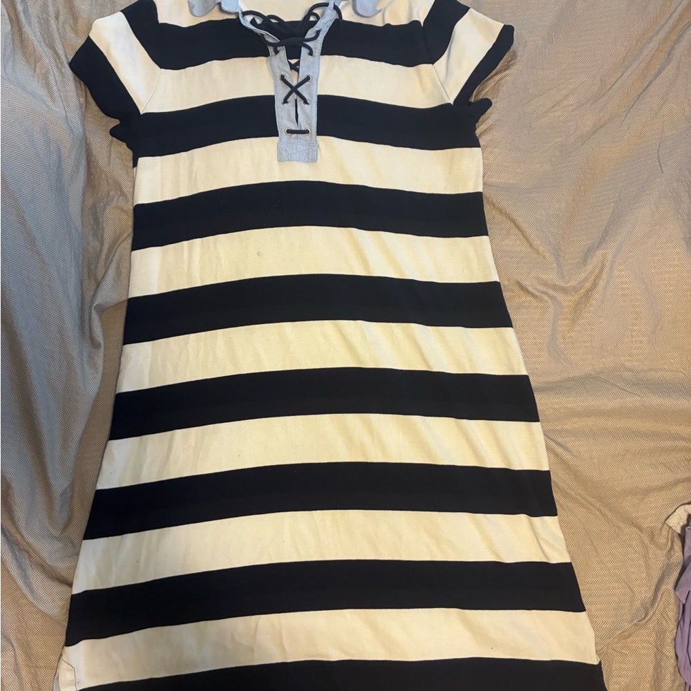 Chaps Black and White Striped Top